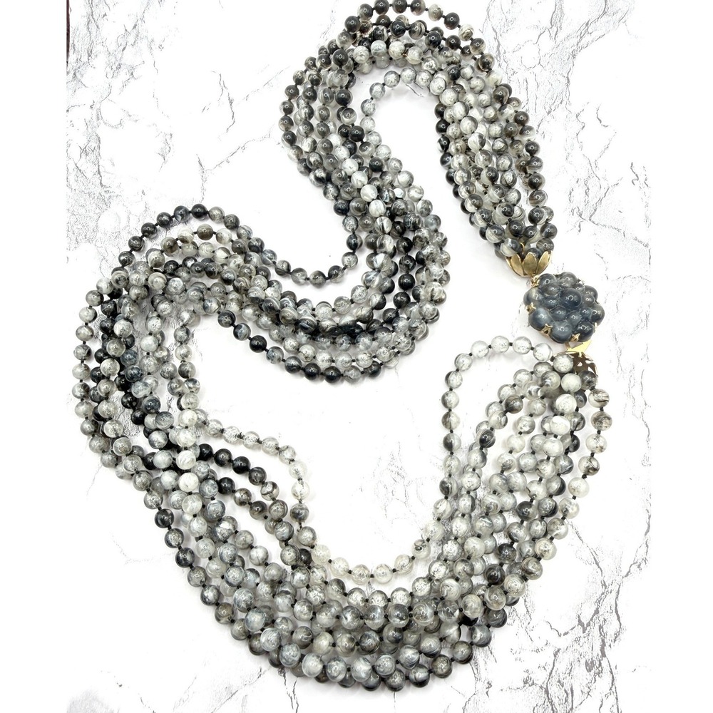 Vintage Style Gray‎ Multi Strand Bead Necklace Cluster 24" 8 Strand